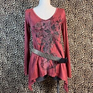 Vocal Rose Long Sleeve Tunic with Embellishments